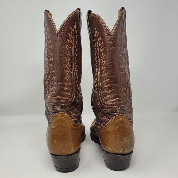 Vintage Tony Lama Boots Mens 8.5 Brown Leather Western Cowboy Rodeo - Picture 4 of 13